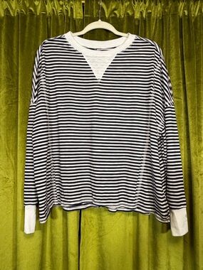 NWT AS REVIVAL Navy & White Oversized Long sleeve Dolan tee Size XXS. Retail $58